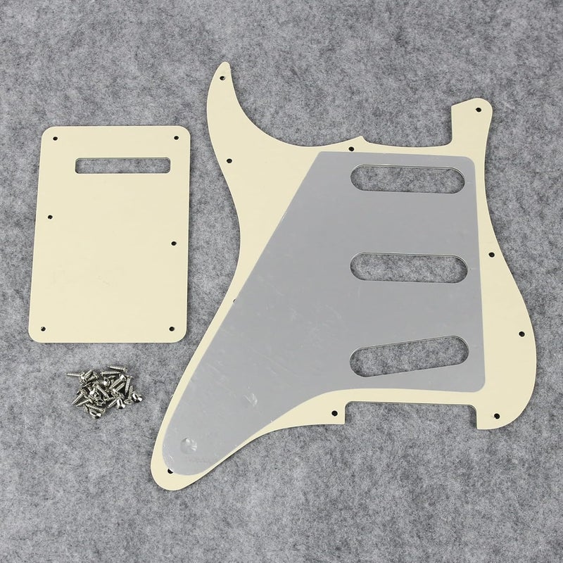 FLEOR SSS 11-Hole Electric Guitar Pickguard with Backplate and Pickguard Screws Set for ST Style Guitar Part,3Ply Cream - Image 4